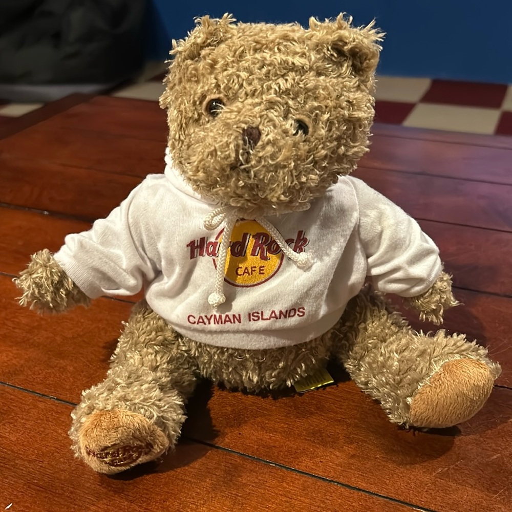 Hard Rock Cafe Cayman Islands Curly Teddy Bear with Hooded Sweatshirt